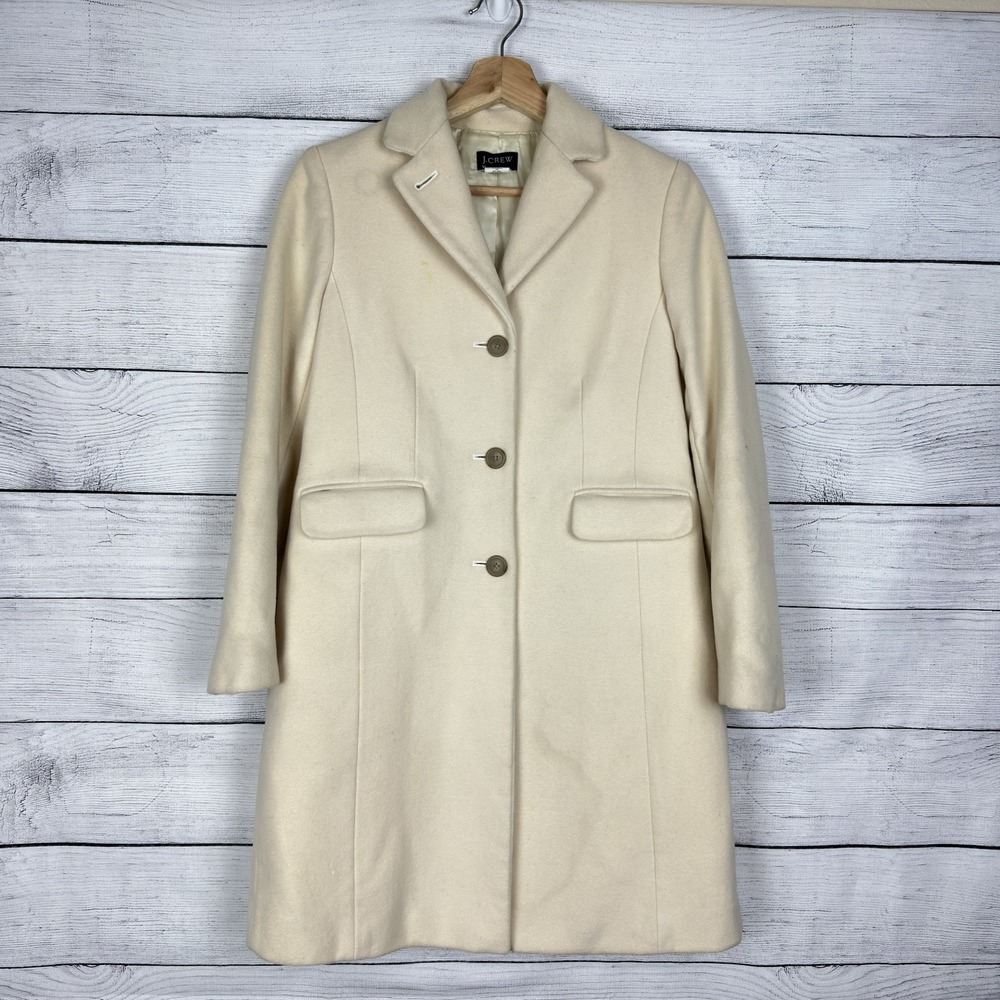 J.Crew Ivory Wool & Cashmere Blend Overcoat Women's Size‎ 4 Petite Coat Winter